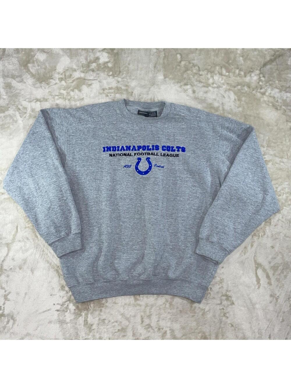 Vtg 90s Indianapolis Colts Embroidered Sweatshirt Grey Mens Boxy L The Edge NFL